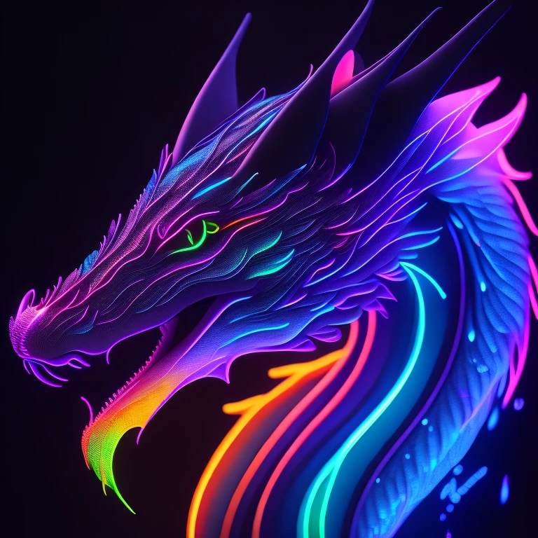 intricate and colorful, (digital painting:1.2) neon dragon, bright neon skin, wet, portrait, concept art, octane render, trending on artstation, neon-noir background, iolibt, vfx, Blender and Photoshop, octane render, excellent composition, cinematic atmosphere, dynamic dramatic cinematic lighting, aesthetic, very inspirational, arthouse,(dark plain black background:1.4))