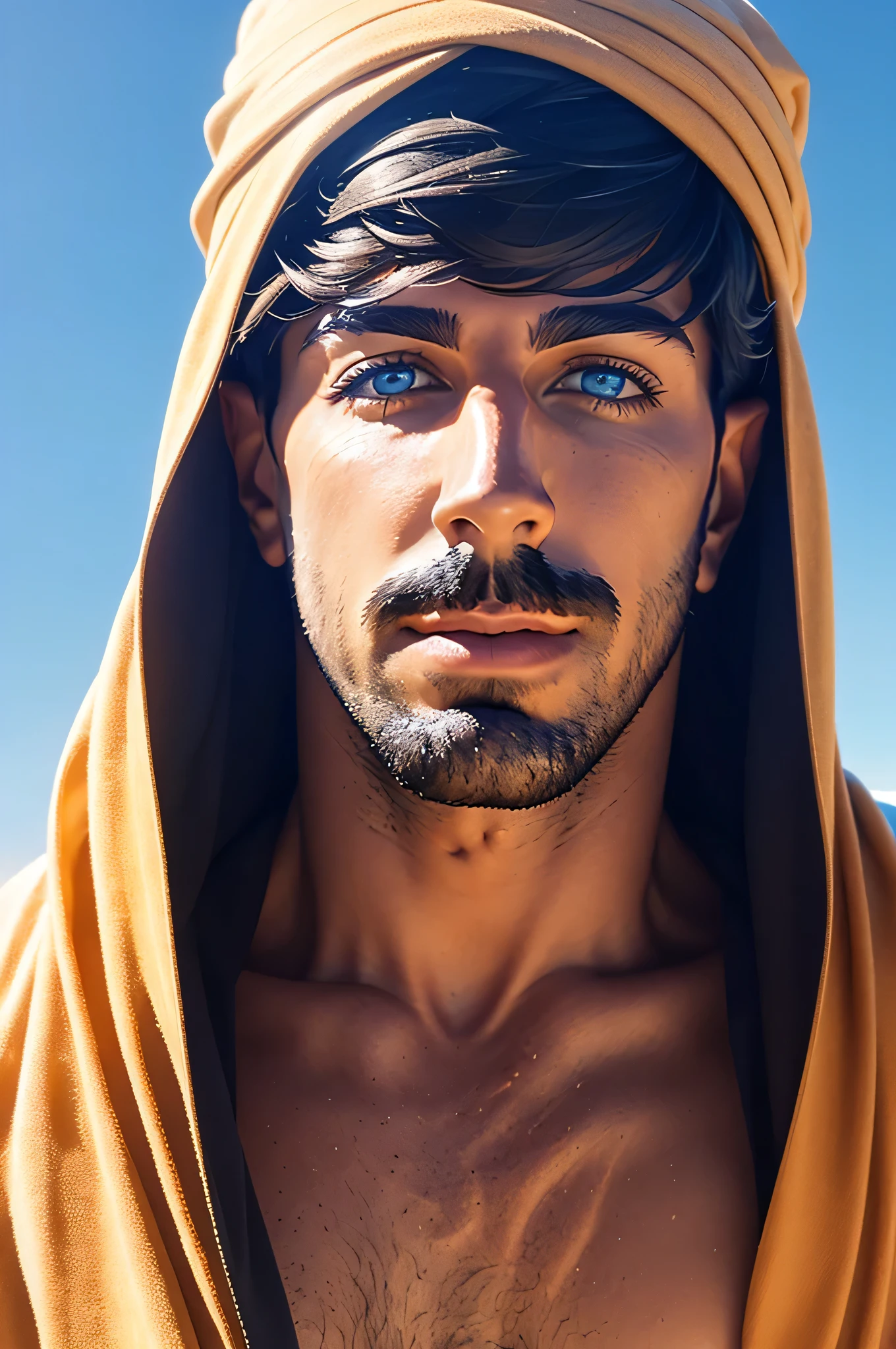 faaris azura, arabic fashion, arabic style, thobe, turban, close up
