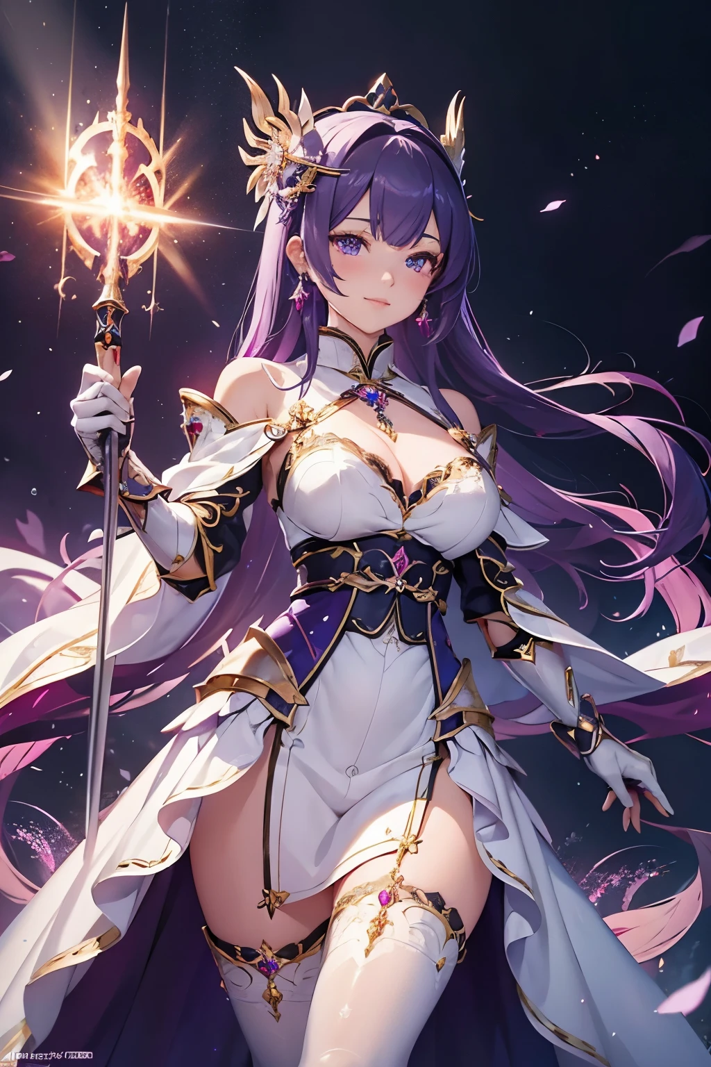 Keqing , genshin impact, magical, purple electricity , girl, beautiful  ,beautiful purple glowing eyes, qipao dress, knight armor, dark purple colored twin tail hair design, elegant , epic , stunning , japenese background , calm, sword , katana , claymore, control purple electricity, japenese knight armor , kimono, knight armor, heavy armor, magical armor , elegant dress, beautiful purple twin tail hair design, queen , jewellery , breast plate , gauntlet , magical power , electricity manipulation, smiling, headpiece , necklace, cute, overwhelming energy, fair skin , beautiful lips, elegant gloves, anime illustration, highly detailed dragon gem crystal purple eyes, electric dragon goddess , perfectly rendered model, high detailed anime illustration, perfect body , light rose snow white skin, studio quality, crystal dragon armor, porcelain armor, pink cheeks, magical crystal powered armor, ascended,  dragon pattern armor, lotus pattern armor, dragon claw gauntlet,  highly detailed armor, dress armor Queen's armor, white gold dark-purple black dragon godess porcelain crystal magical chinese japenese knight dark cosmic thunder powered full body suit mecha body hugging relic armor with elegant qipao kimono sleeves dress, crystal earrings ,elegant goddess throne room,realistic full body with legs picture, cute girl, dark magic