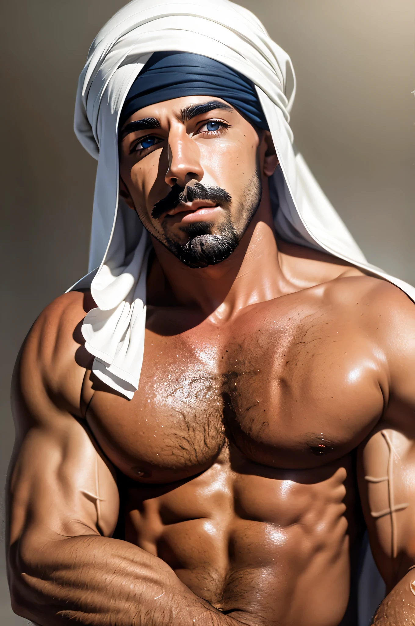 faaris azura, arabic fashion, arabic style, thobe, turban, close up