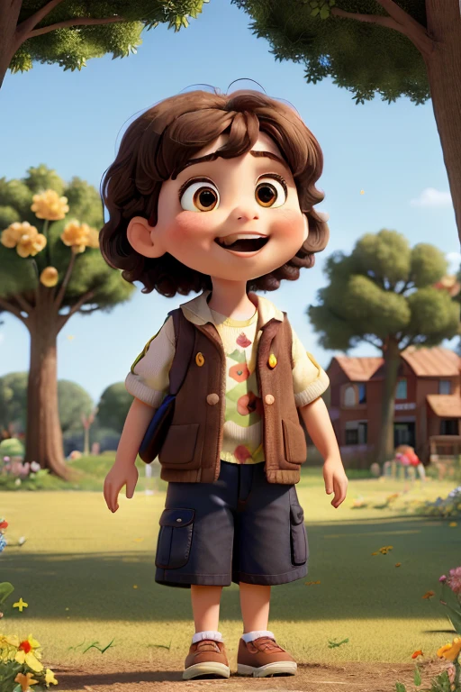 (best quality, masterpiece:1.2),1-year-old girl with brown hair and big eyes,4-year-old brother with short black hair playing in the park with lots of trees and flowers,illustration,fine details,vivid colors,sunlit scene,joyful expressions.