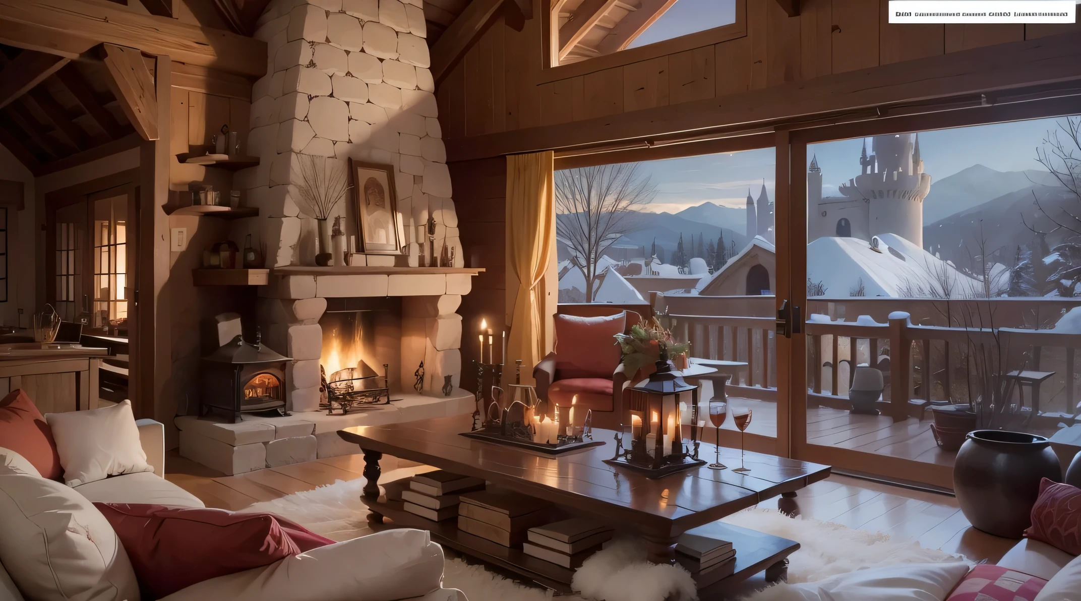 Ambiente de chimenea con vistas al castillo