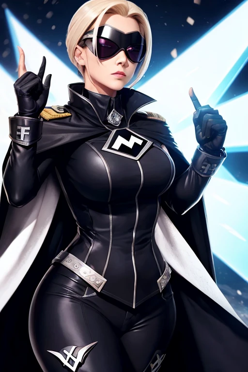 female supervillain, general nazi woman with cape, sunglasses, face detailed, power of ice, diamond power, tyle nazi with cape, detaleid hand, beautiful, sexy, curvys