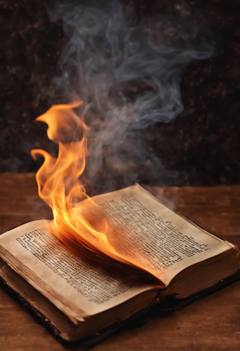 burning book, expressing wisdom, magic spirituality style, very realistic