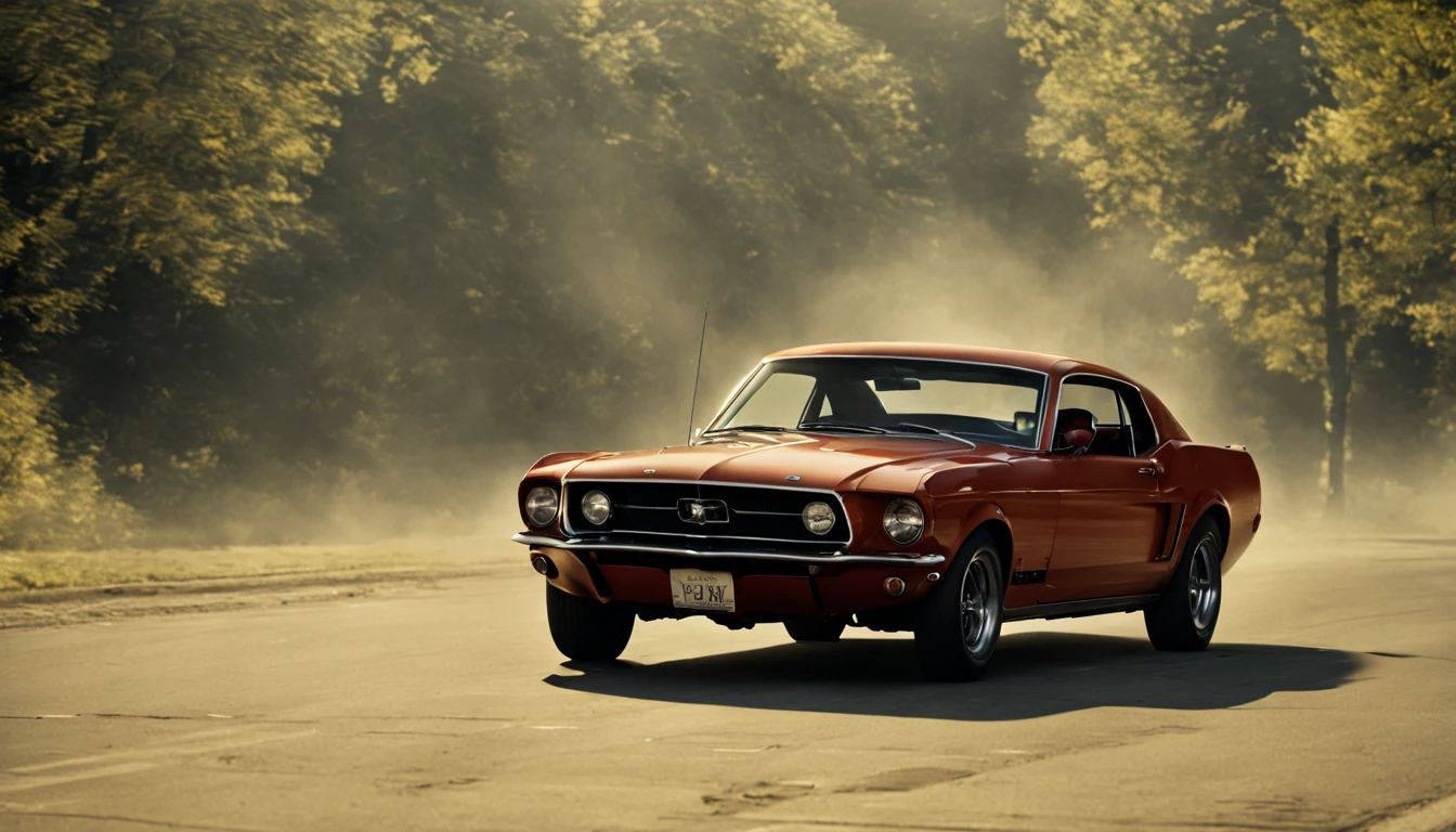 Escape: John outwits the gang, escaping their grasp and driving off into the night.
Package Contents Revealed: The package contains evidence against the gang's criminal activities. night, cinematic, lens flare, good angle, 1969 Ford Mustang.