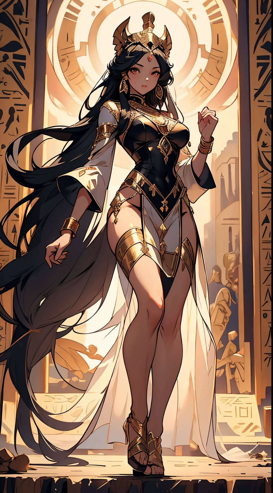 ((best qualtiy)), ((tmasterpiece)), (the detail:1.4), 3D,Complete body， Beautiful mature woman in ancient Egyptian style，（Exquisite and simple ancient Egyptian costumes，White dress：1.9），（Wheat-colored skin：1.6），（Ancient Egyptian temples，Ancient Egyptian temples：1.6），Metallic sequins，estilo fantasia,closeup of face,Extremely normal hands,Extremely normal legs,hdr（HighDynamicRange）,Ray traching,NVIDIA RTX,Hyper-Resolution,Unreal 5,Subsurface scattering、PBR Texture、post-proces、Anisotropy Filtering、depth of fields、maximum definition and sharpness、Many-Layer Textures、Albedo e mapas Speculares、Surface coloring、Accurate simulation of light-material interactions、perfectly proportions、rendering by octane、Two-colored light、largeaperture、Low ISO、White balance、the rule of thirds、8K raw data、