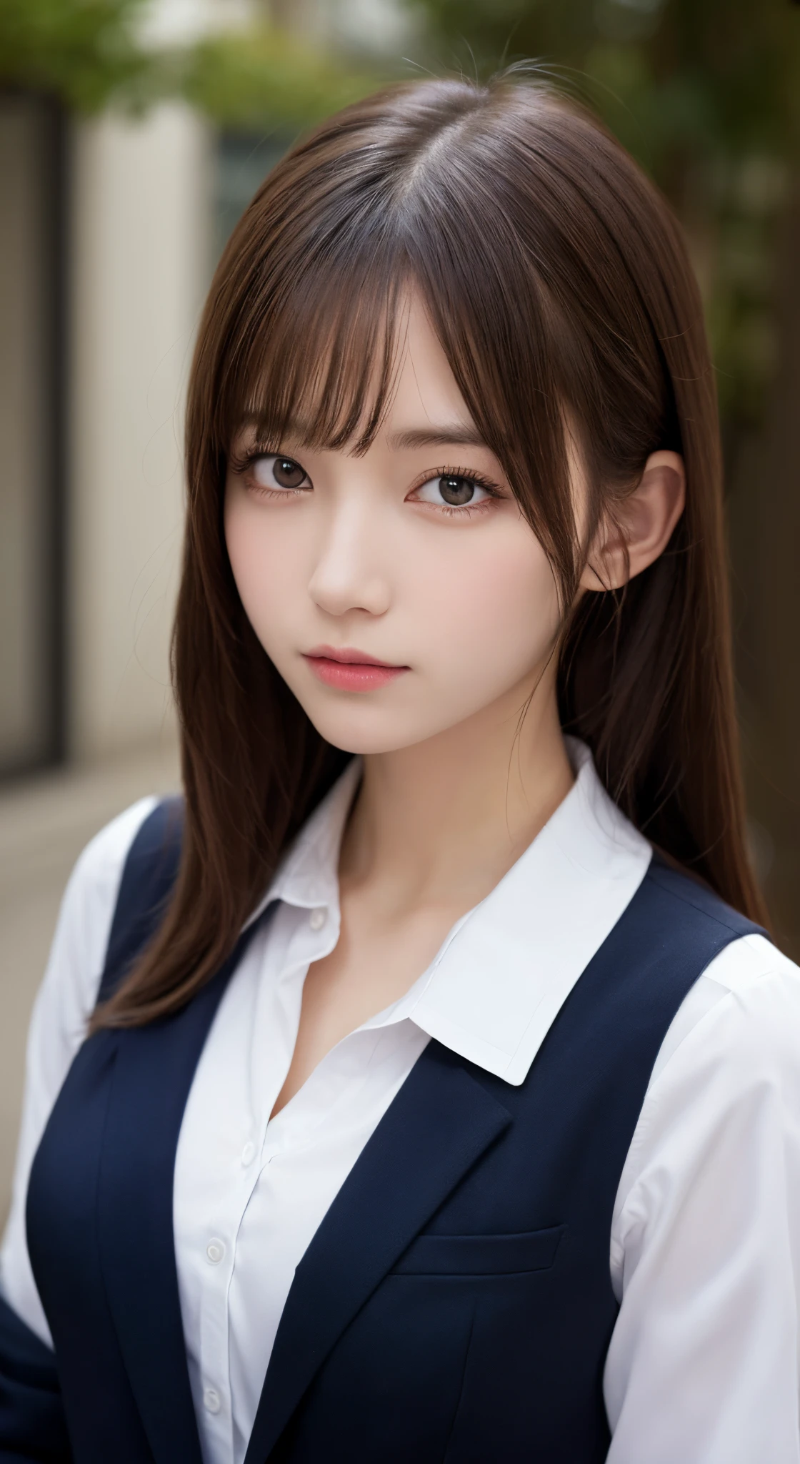 masutepiece, Best Quality, Illustration, Ultra-detailed, finely detail, hight resolution, 8K Wallpaper, Perfect dynamic composition, Beautiful detailed eyes, Natural Lip,Blazer ,School uniform, Big breasts, Full body