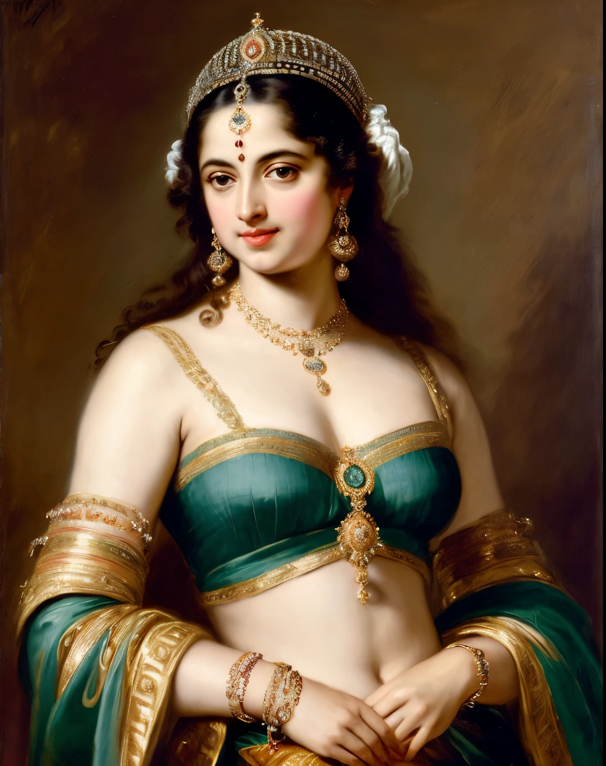 QUEEN, BBW, photo vintage, visage feminin parfait, tache de rousseur, 1888,sfw ,FRONT-side VIEW, Rembrandt LIGHT ,, BEAUTIFUL EYES, BEAUTIFUL HANDS, LIGHT SMILES, PERFECT FACE, tres long décolleté, CASTLE BACKGROUND , NECKLACE, RING, JEWELERY RICH, SFW, VERY COLORFUL, castle ROOM, mangenta royal dress, 4 FINGERS, PERFECT ASS, crown, rococo, big tits