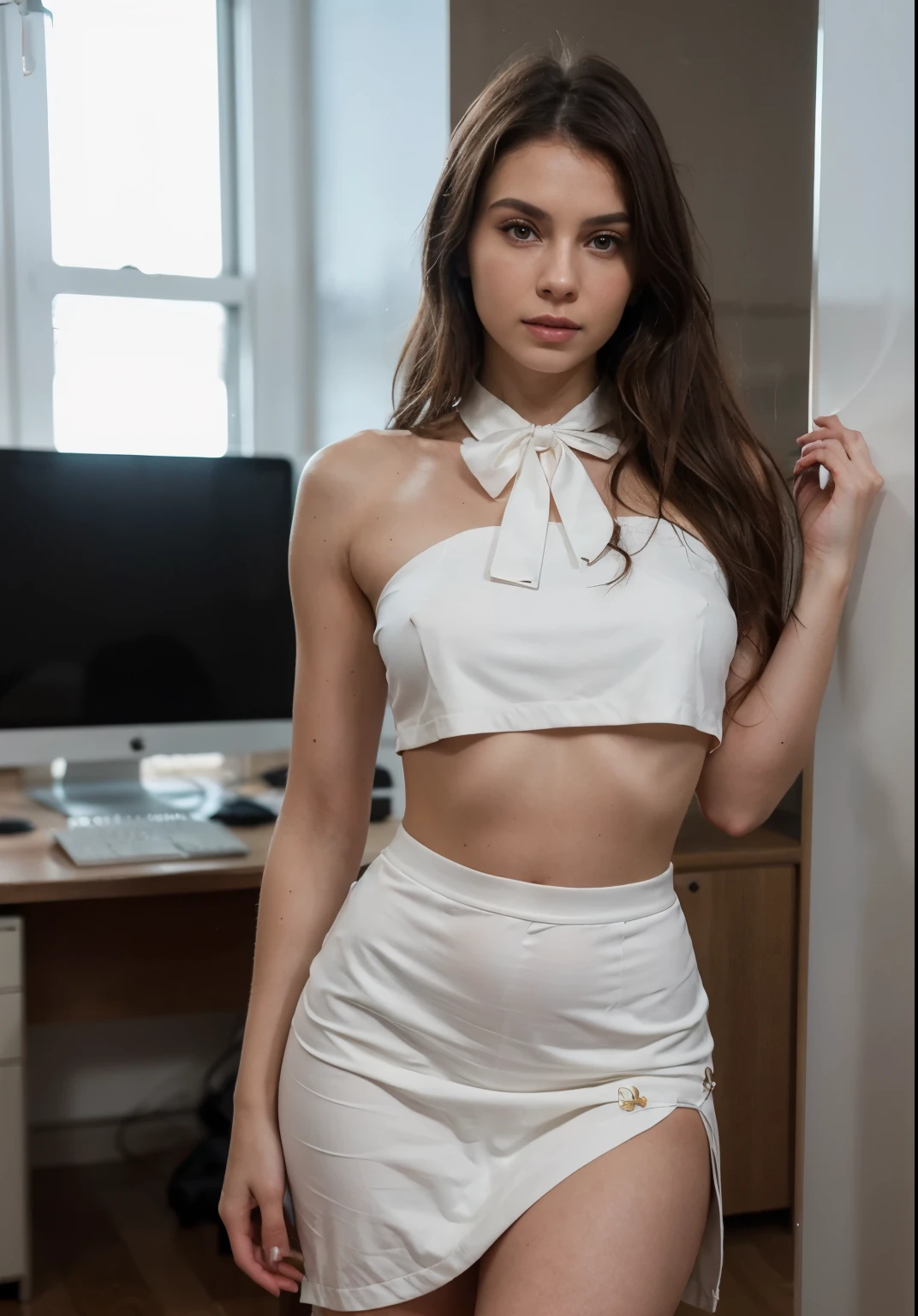 extra black long hairy landing pussy, 32K, (Best quality,A high resolution:1.2), Ultra-detailed,(Realistic:1.37) super slimfit gorgeous light brunette hair white skin slave girl in formal business clothes,
transparent blouse, big bow tie on her throat, pleated green long skirt, in office, veiny arms, hot girl, sexy abs, slim waist, extra long legs, ultra realistic skin texture, skin pores, 101lbs weight, 6'1" tall, photo of extremely sexy and flirty girl, professional photo shooting pose, super model pose, (AM190_Brigitte:0.99), super minimal style, lagom style, scandinavian style, ultra decoration, all items are white color, cold and pale pastel colors, artwork photo, masterpiece, behance photos hoot, best photo for fashion design, original photo by Hasselblad X2D 100C, ultra wide-angle macro photo, modelshoot style, (extremely detailed CG unity 8k wallpaper), photo of the most beautiful artwork in the world, High Detail, Sharp focus, rewarded photography, Cinematic Light (looking at viewer:1.2)