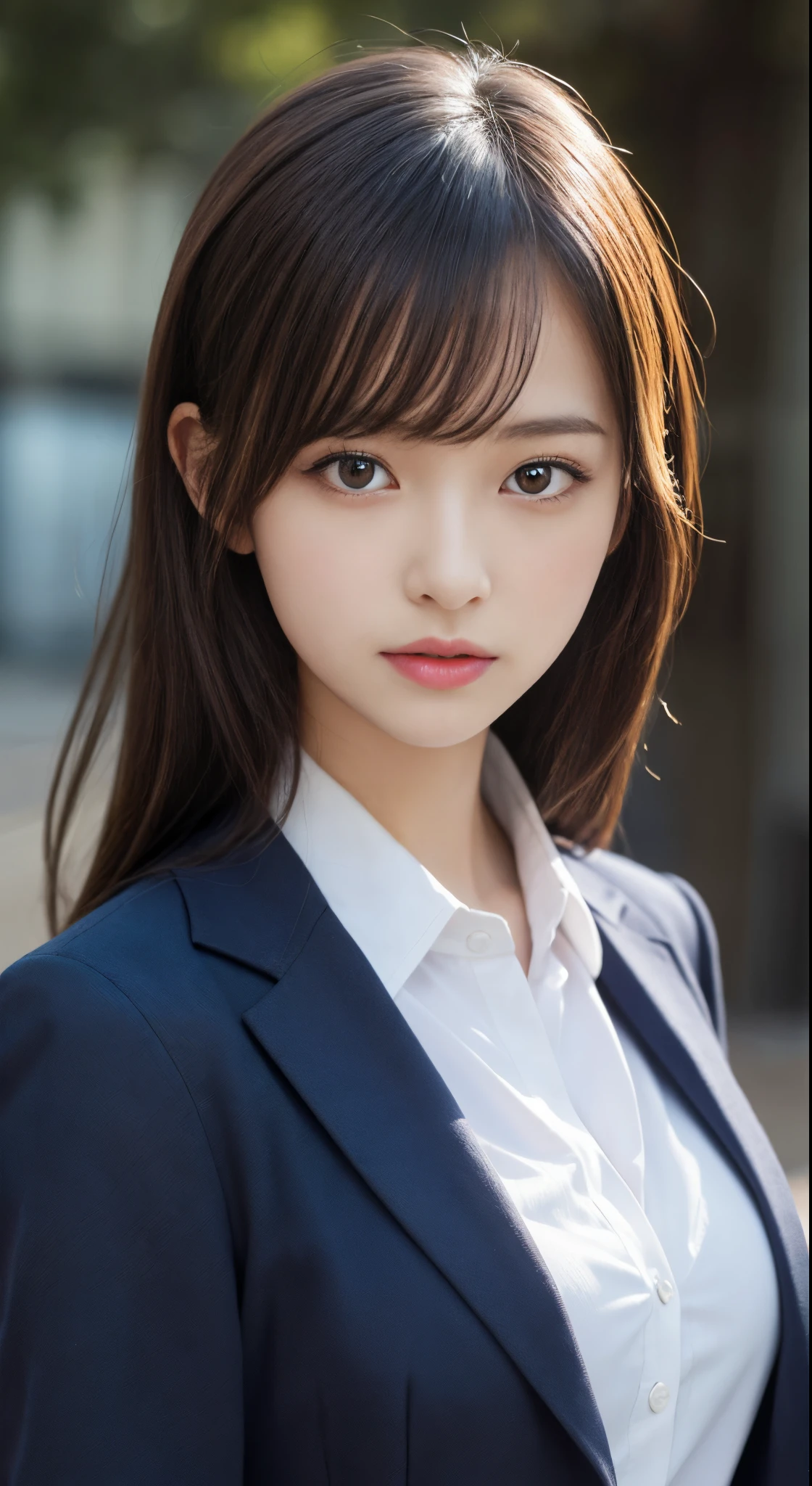 masutepiece, Best Quality, Illustration, Ultra-detailed, finely detail, hight resolution, 8K Wallpaper, Perfect dynamic composition, Beautiful detailed eyes, Natural Lip,Blazer ,School uniform, Big breasts, Full body