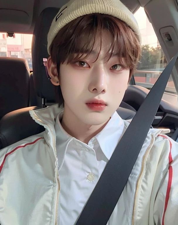 a close-up of a person in a car wearing a hat, Jinyoung Canela, Kim Doyoung, male Ulzzang, Jinyoung Canela aesthetic, Ulzzang, wan adorable korean face, foto de perfil headshot, Jaeyeon Nam, Cai Xukun, Hong June Hyung, Jungkook, Hyung Tae, TaeJune Kim, inspirado em Bian Shoumin, Loong