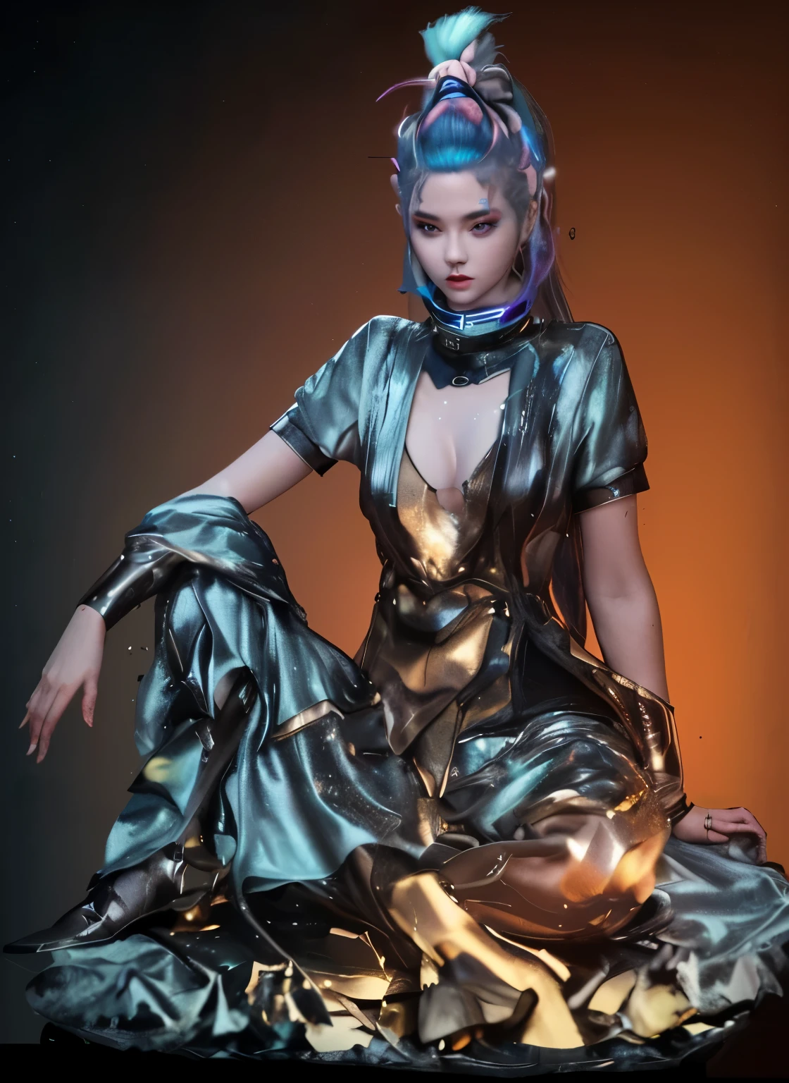 Her attire is、futuristic and artistic