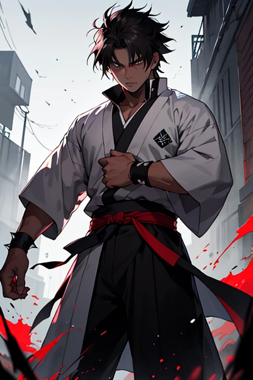 ((best quality)), ((masterpiece)), hijikata toshizo he a tall with spiky Black hair and or light brown eyes. He often mentioned as a scary person to his eyes,wizard, scar, black and white,,red tearlack and white painting,broken,sublevel,black and white,Eroded by darkness and light,akatsuki outfit
