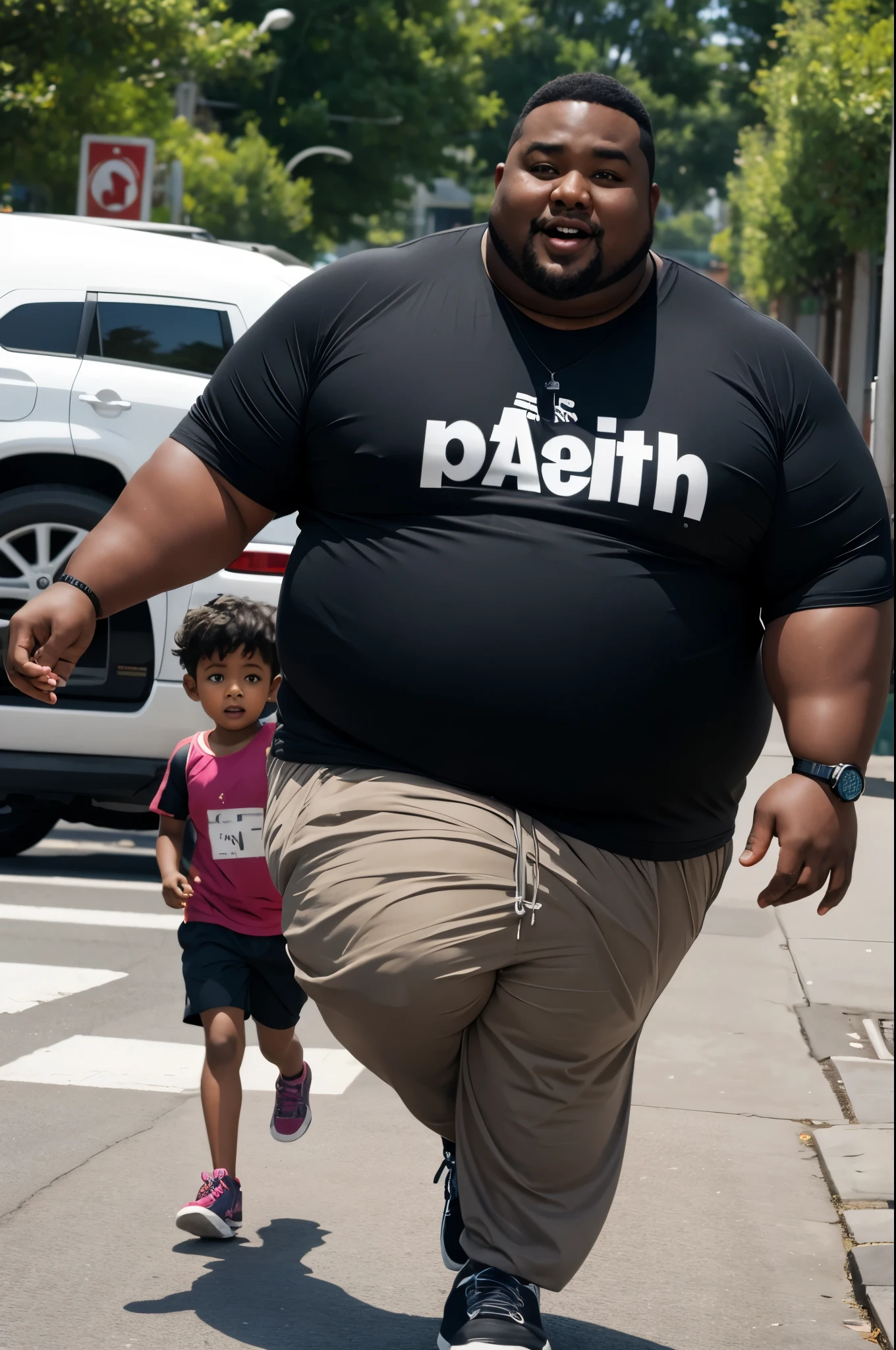 Fat ginger dude chasing a young black kid