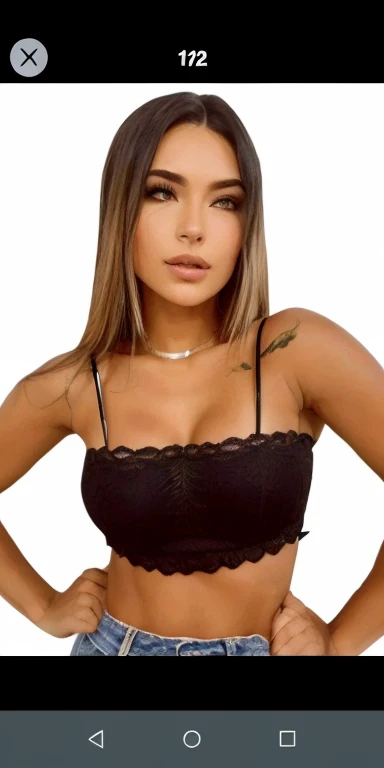 um close up de uma mulher com uma tatuagem no peito, Bralette, preto bra, wearing a preto cropped tank top, preto halter top, wearing a cropped preto tank top, in a preto betch bra, sexy push up bras, preto top, tiny preto bra, preto, sedutora lingerie camisole, she is wearing a preto tank top, brasileiro