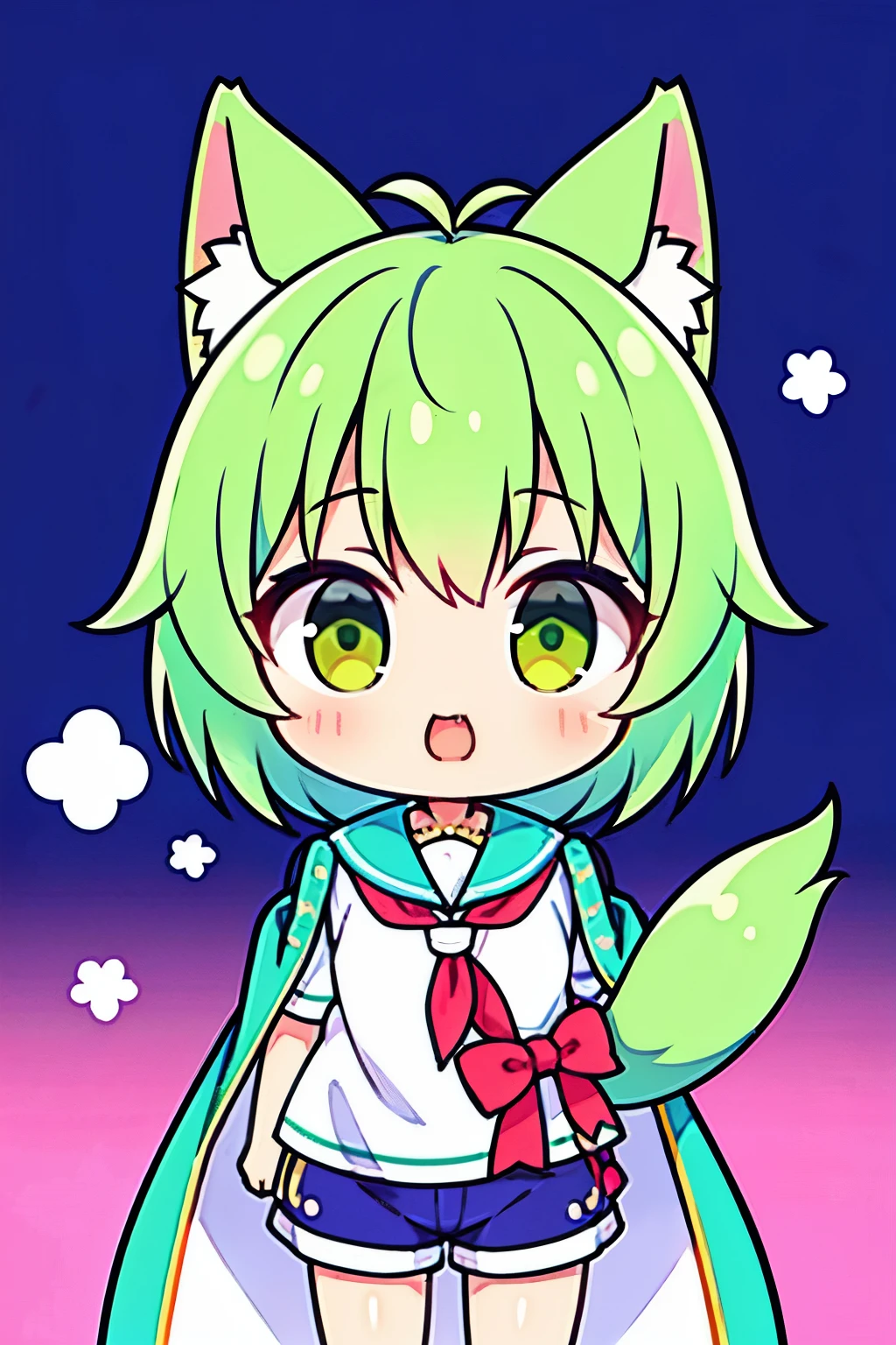(Perfect image quality),((masutepiece)),(hiquality),Clean the edge,One boy with dog ears,独奏,Wear a sailor top and shorts,Looks at the camera in amazement, trying to take off her cloak,green gradient background,