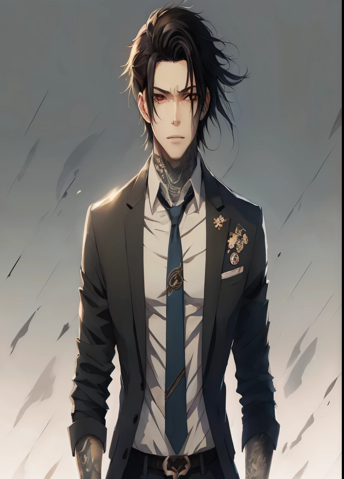 cara de anime de terno e gravata parado na chuva, cara bonito na arte demon slayer, homem bonito anime, badass anime 8 k, handsome japanese demon boy, Gatilho Estilo de Arte de Anime, pose de anime bonito, Retrato anime de um homem bonito, Kazuya Tsurumaki, arte detalhada do personagem de anime, inspirado em Okumura Masanobu