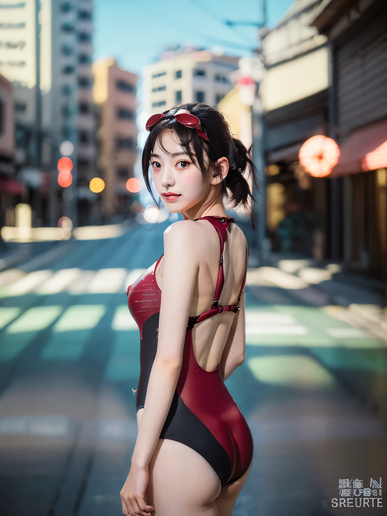 (Dark red one-piece swimsuit:1.6)
BREAK
(独奏)、girl with、Super beauty、(Full body like:1.2)、japanes、(thighs gap:1.4)、A smile:1.4、 University、cute little女子高生、(semi long hair:1.5)、Detailed Realistic、Skin Texture、(realistic human skin texture:1.5)、Front view View viewer、(perfect body type)、Detailed and complex、natural soft light、Daytime、in street、deep-shadows、cute little、I am 21 years old、dynamicposes、portrait break is,
ultra best quality、masterpiece、超hight resolution、depth of fields、(Photorealsitic:1.4)、(awardwinning photo、信じられないほどのmasterpiece:1.5) 、Raw photography、the golden ratio、the Extremely Detailed CG Unity 8K Wallpapers、Original、hight resolution、Raw foto、(some background blur:1.6)、Digital SLR、softlighting、SIGMA 85 mm F/1.4、50mm Lenac lighting、nffsw、hyper realstic、Color Grade、
BREAK,
((Empty cityscape:1.5))、(Empty cityscape:1.5)、The state of the store、akihabara、Shinjuku、(akihabara:1.2)