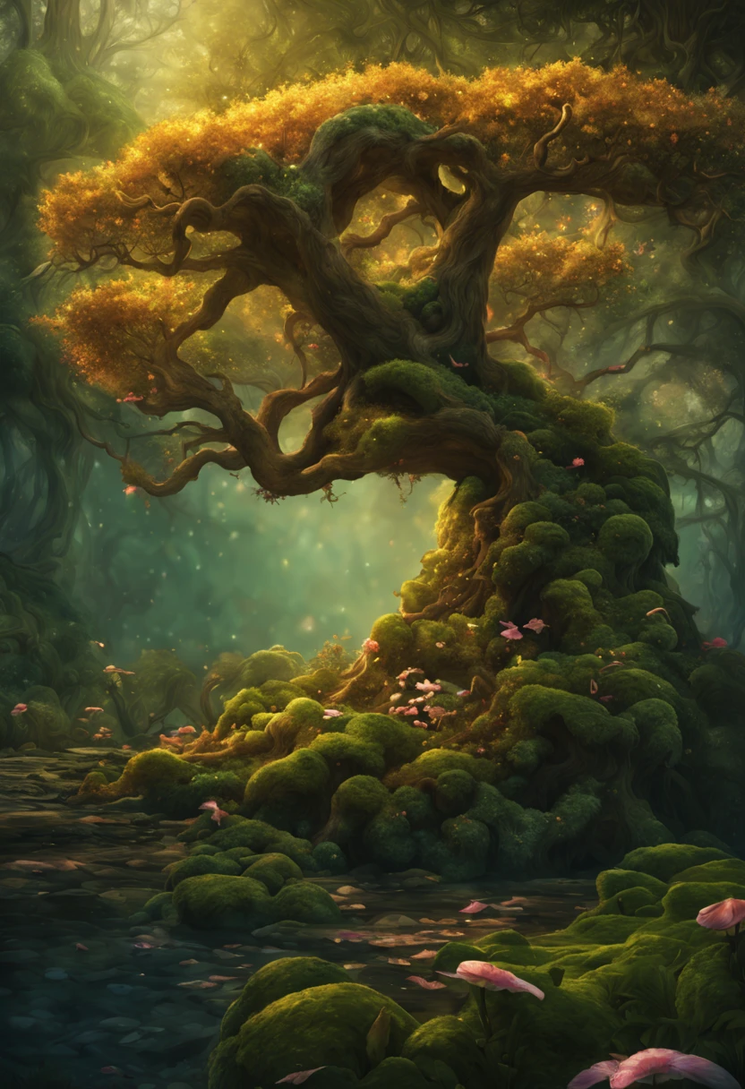 "(best quality,ultra-detailed,realistic:1.37),spectacular magical and mysterious plant,botanical garden,enchanted forest,ethereal flowers,floating petals,glowing leaves,majestic tree roots,golden sunlight,soft mist,vibrant colors,impressive details,exquisite texture,hidden secrets,fantasy world"