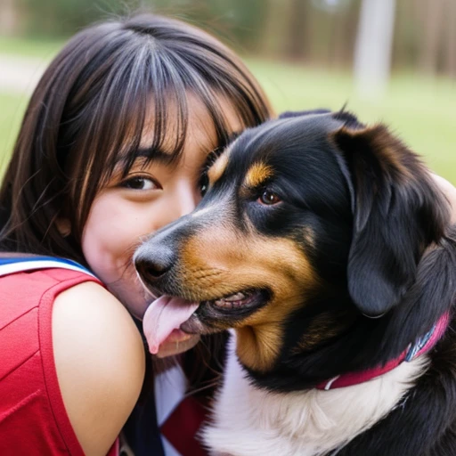 High school girl gets her face licked by a dog