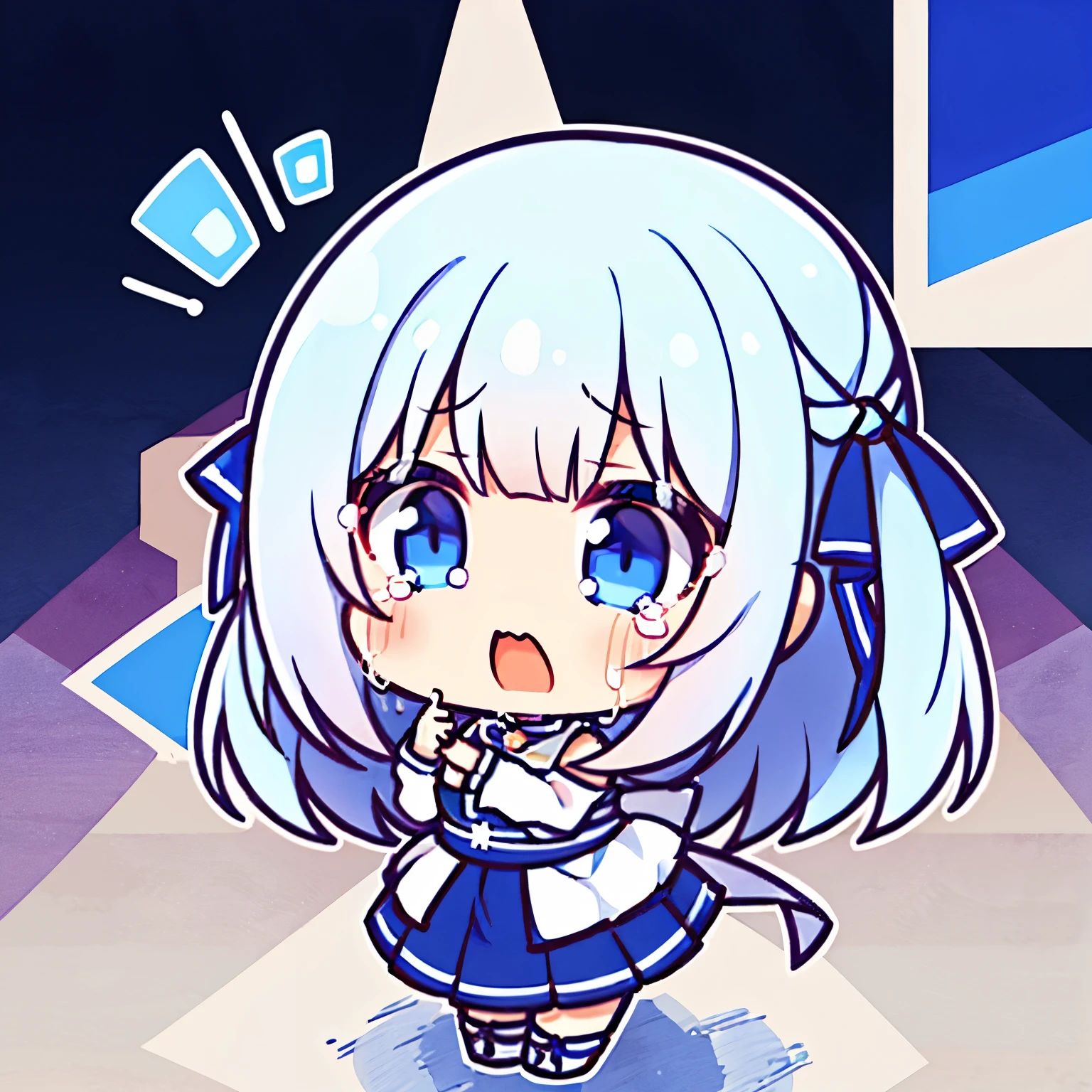 1girl,ayaka,(chibi:1.2),Грустно speak, white colored hair, blue eye, pinch cheeks,, crying, eyes Shedding tears, Shedding tears, crying screams, speak,