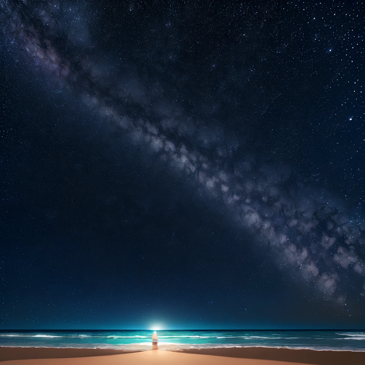 (best quality,highres,ultra-detailed,realistic:1.37),professional,vivid colors,bokeh,extreme detail,moonlit summer night by the beach,serene and calm waves,soft sandy shore,glistening stars above,the Milky Way shimmering