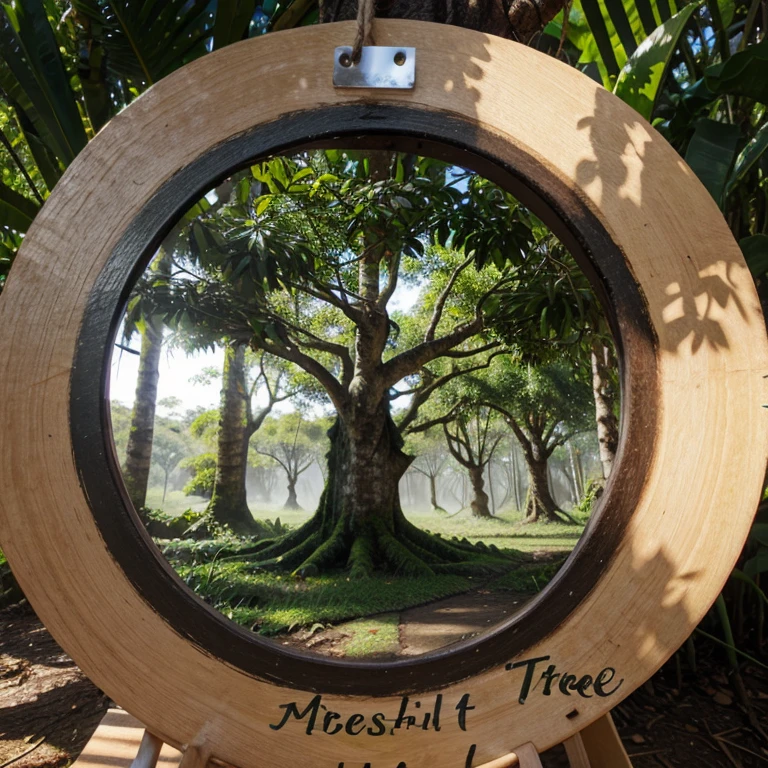 Amazon rainforest tree painted on a round board