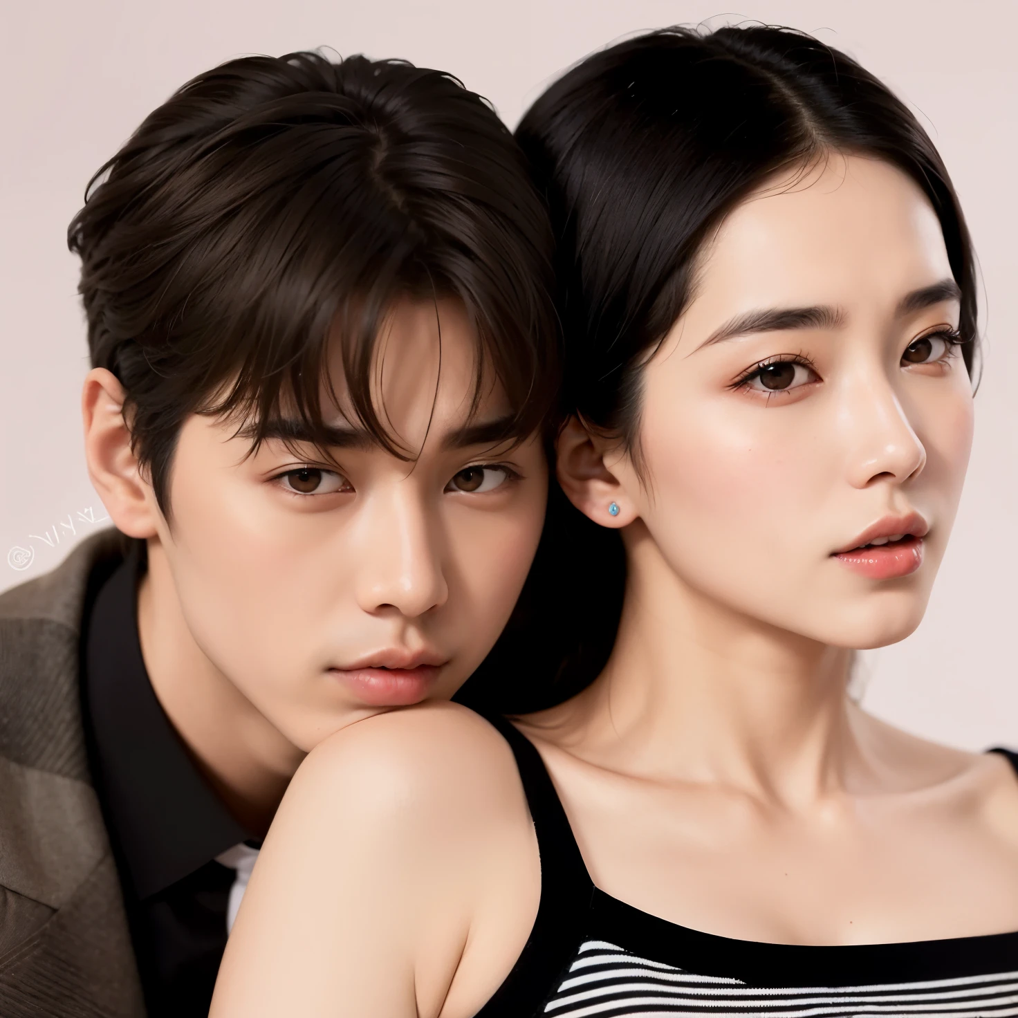 Araffe y una mujer posan juntos para una foto., Kim Doyoung, Romantic Protagonist, JIA, Jinyoung Shin, inspirado por Zhang Han, Cara hermosa y cara hermosa, suave en _ Los antecedentes, Pareja encantadora, strange eye, Yanjun chengt, Yan, Sha Xi, por Ni Yuanlu, Imagen filtrada, Cai Xukun, eora