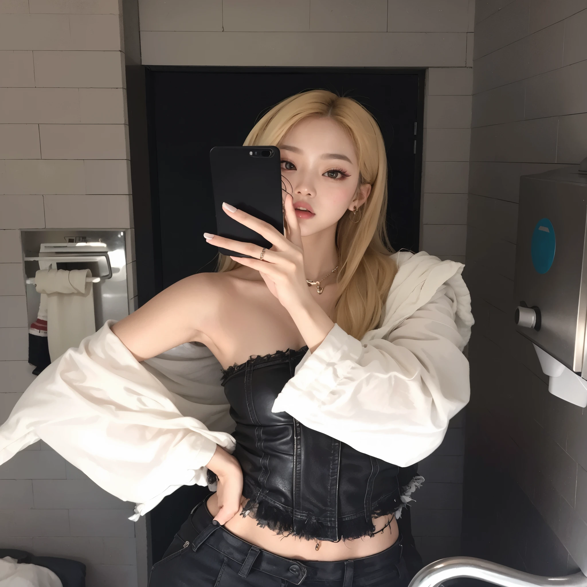 Mulher loira tirando uma selfie em um espelho do banheiro com um telefone celular, Parque Roseanne do Blackpink, Ulzzang, jossi do blackpink, Jinyoung Canela, Lalisa Manoban do Blackpink, portrait of jossi do blackpink, imagem vazada, Cai Xukun, Lalisa Manobal, jennie blackpink, menina coreana, KDA, Heonhwa Choe