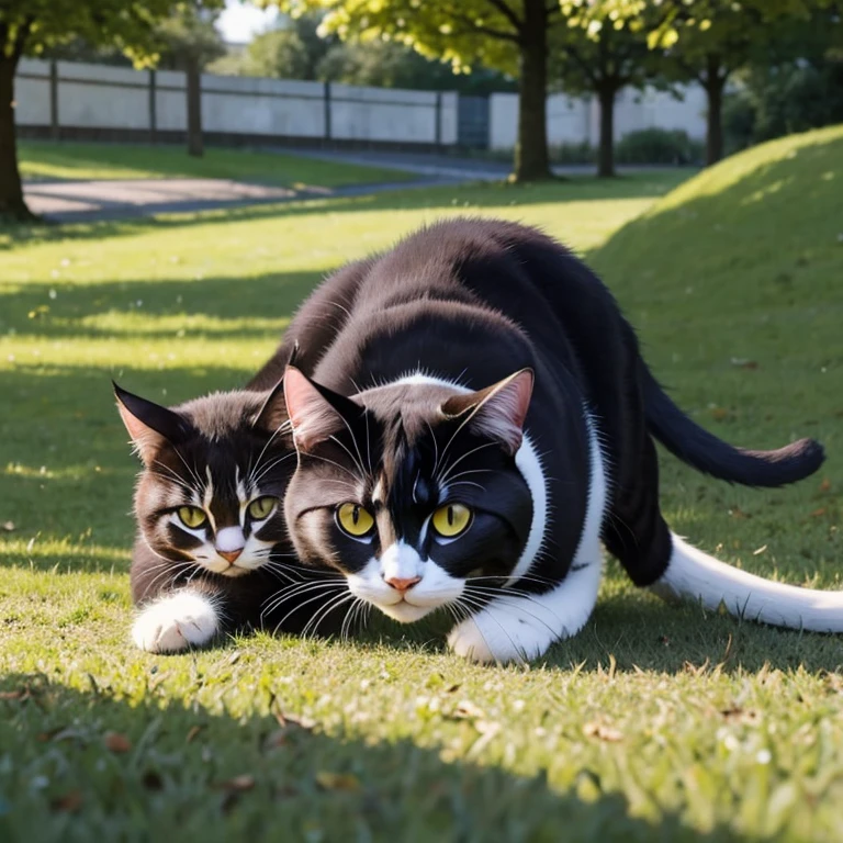 Katze tier springt durch die luft andere katze liegt auf dem boden