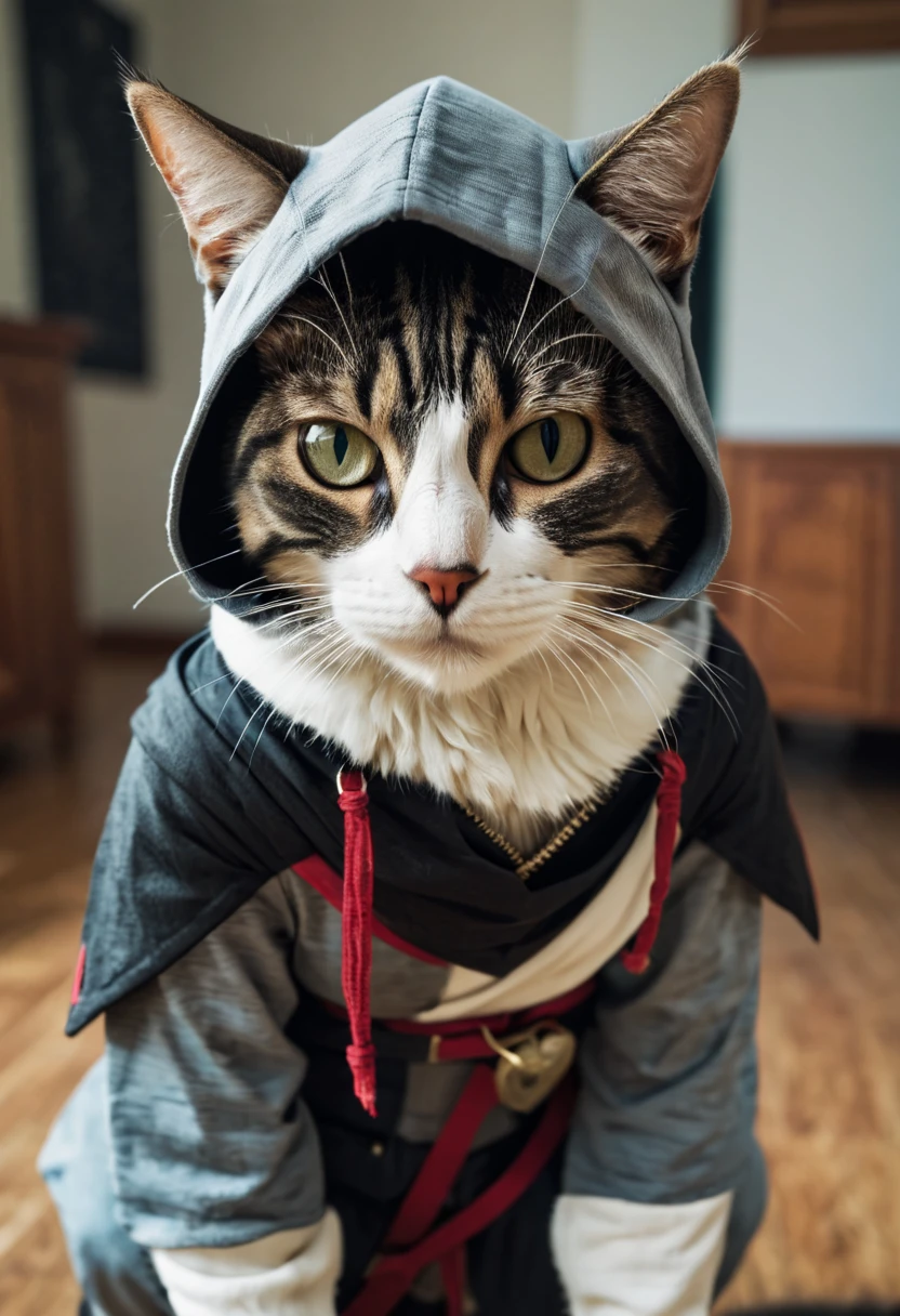 cat wearing an assassin's creed suit.