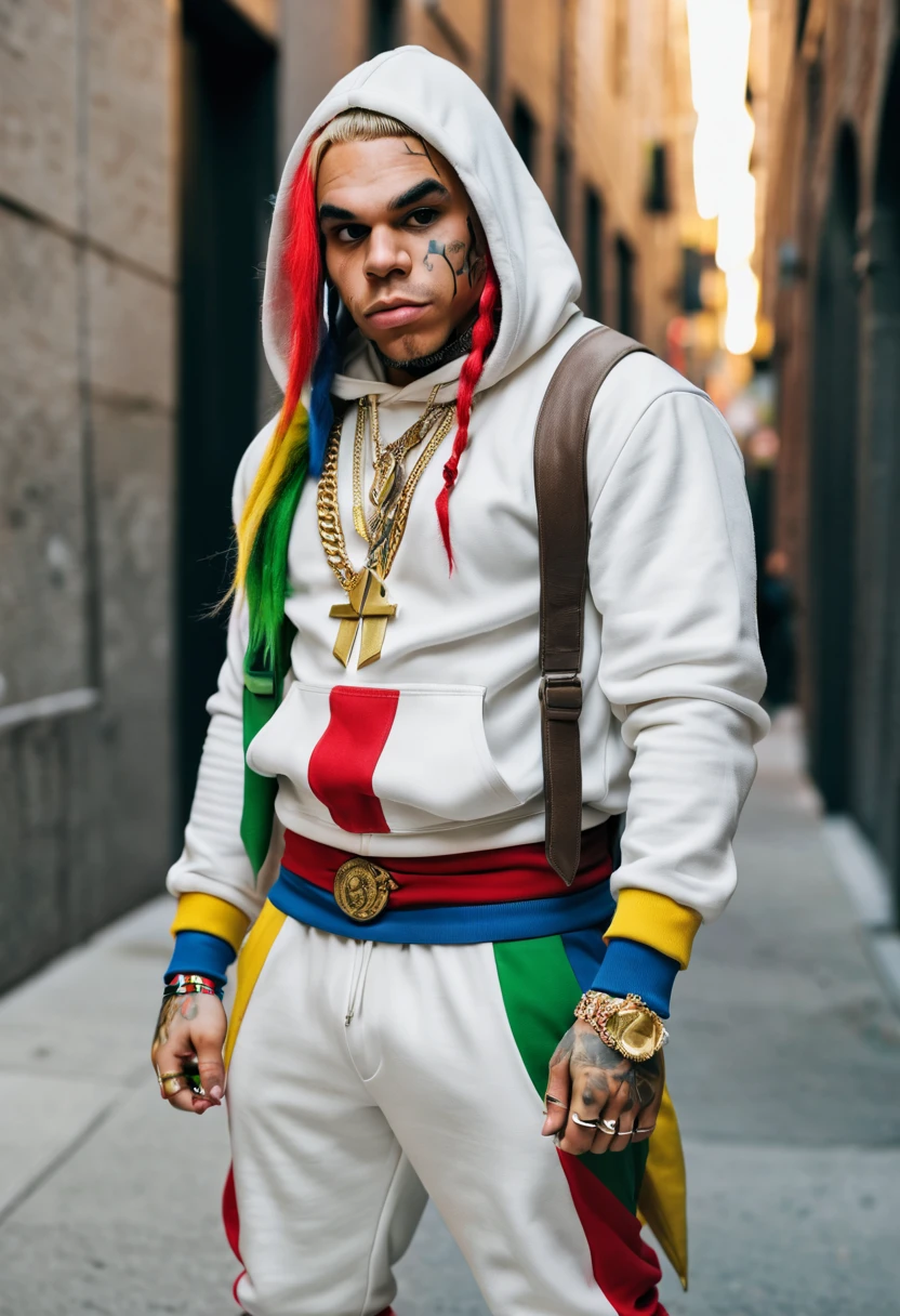 6ix9ine wearing an assassin's creed suit.