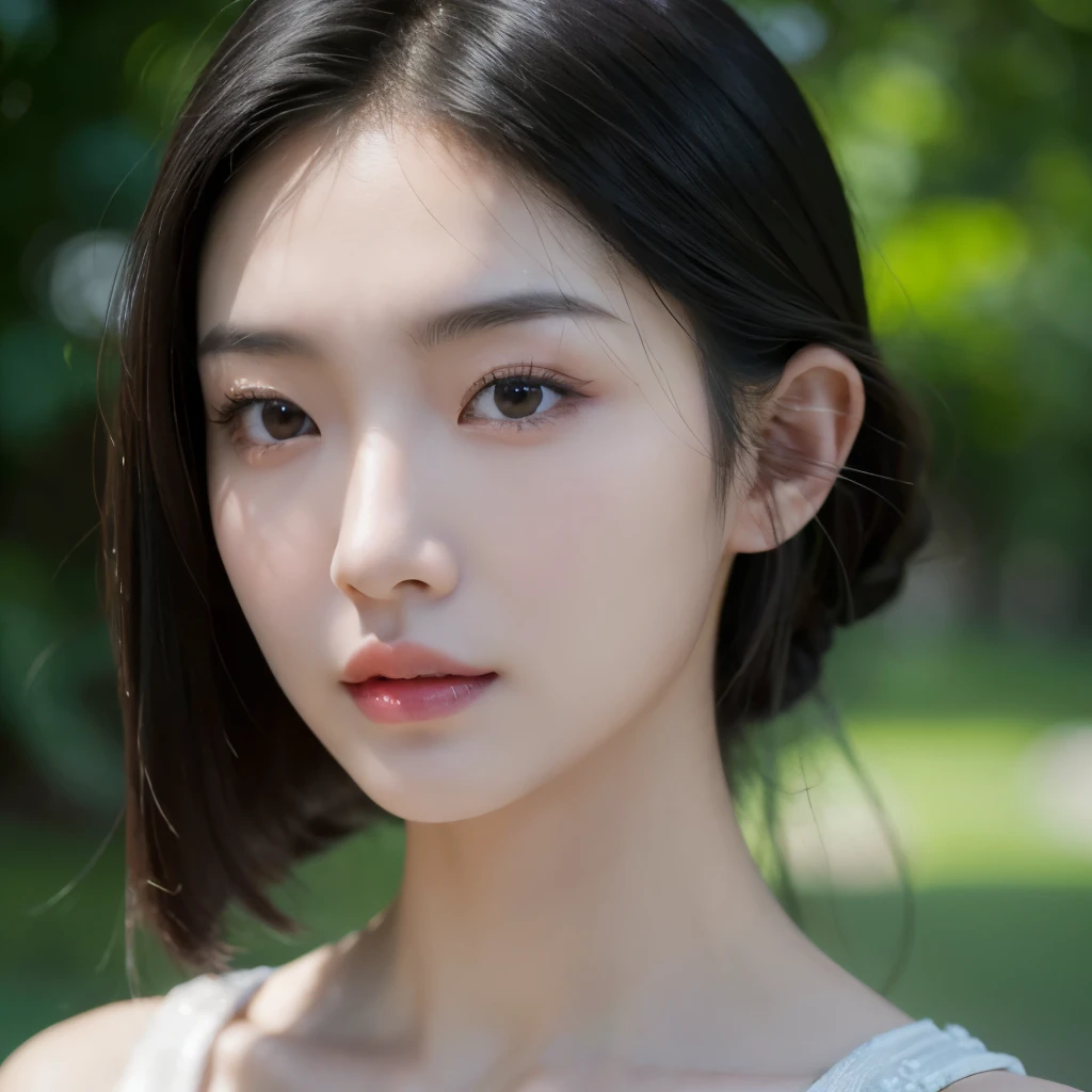 gorgeous Asian woman with dark hair, ((detailed facial features)), (finely detailed skin), pale skin, realistic skin texture, extreme skin details, best quality masterpiece, photorealistic, hyperrealistic, detailed, 8k, HDR, shallow depth of field, broad light, high contrast, backlighting, bloom, light sparkles, chromatic aberration, sharp focus, RAW color photo