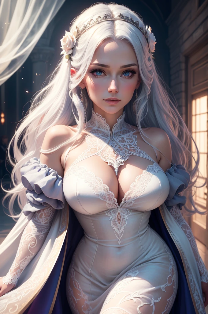 {-erro_de_anatomia:1.0}(best quality,4k,8k,highres,masterpiece:1.2), ultra-detailed, (realistic,photorealistic,photo-realistic:1.37), mature milf, illyasviel von einzbern, white hair, full body, vibrant colors, glowing skin, mesmerizing eyes, elegant pose, enchanting background, delicate lace dress, surreal lighting, ethereal atmosphere, mystical aura, intricate details, artistic medium, digital illustration, fantasy, anime