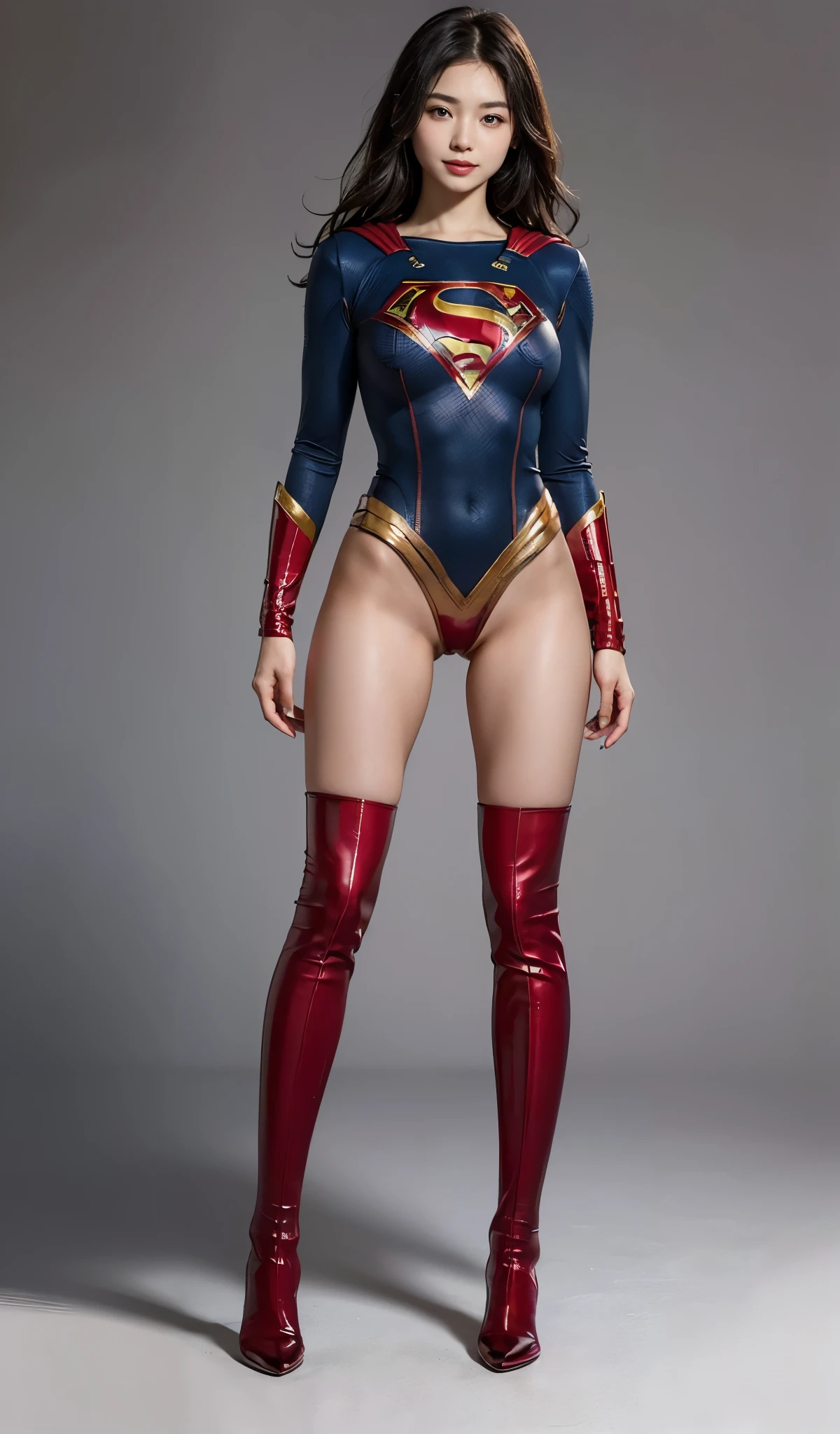 Are sleeping、lying back on、(((Wear black tights on your beautiful legs.)))、(((Grow legs、tall、Legally express the beauty of your smile)))、((((Make the most of the original image)))、(((Supergirl Costume)))、(((beautiful hairl)))、(((Suffering)))、(((Feet must necessarily be worn with black tights)))、(((You need to wear red boots)))、((Top image quality、8K))、((top-quality、8K、masterpiece:1.3))、(((Keep Background )))、Crisp focus:1.2、Beautiful woman with perfect body shape:1.4、Slender Abs:1.2、a wet body:1.5、Highly detailed facial and skin texture、8K