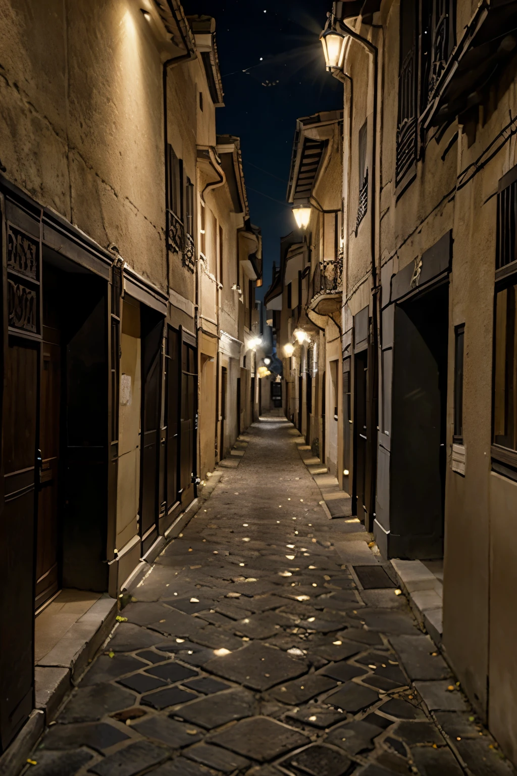 ruelle avec vieux immeubles, grande pleine lune, reverbaires