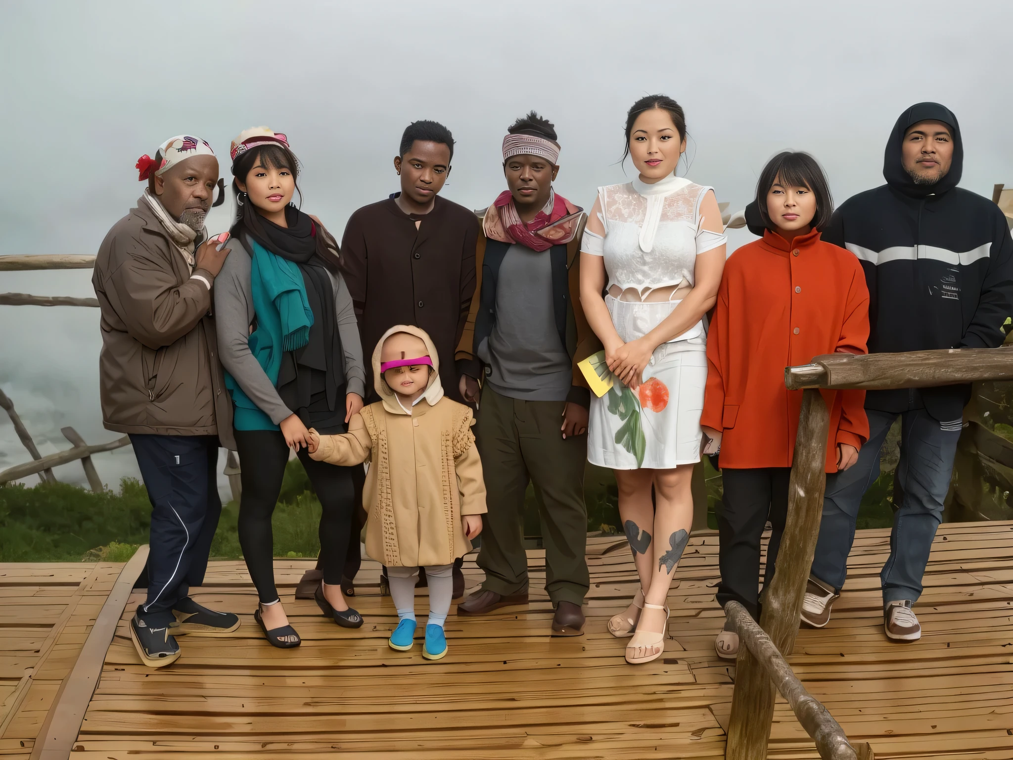 There were many people standing on the wooden bridge together.., with many travelers.., With the village.., In Volcano, festival, with little people, slip, High-quality uploads, scenary, Pretty woman, Post 1 of 1 6, on stilts, Selfie, win, family, on a cloudy day, tour, Fog, In the mountains, scenery