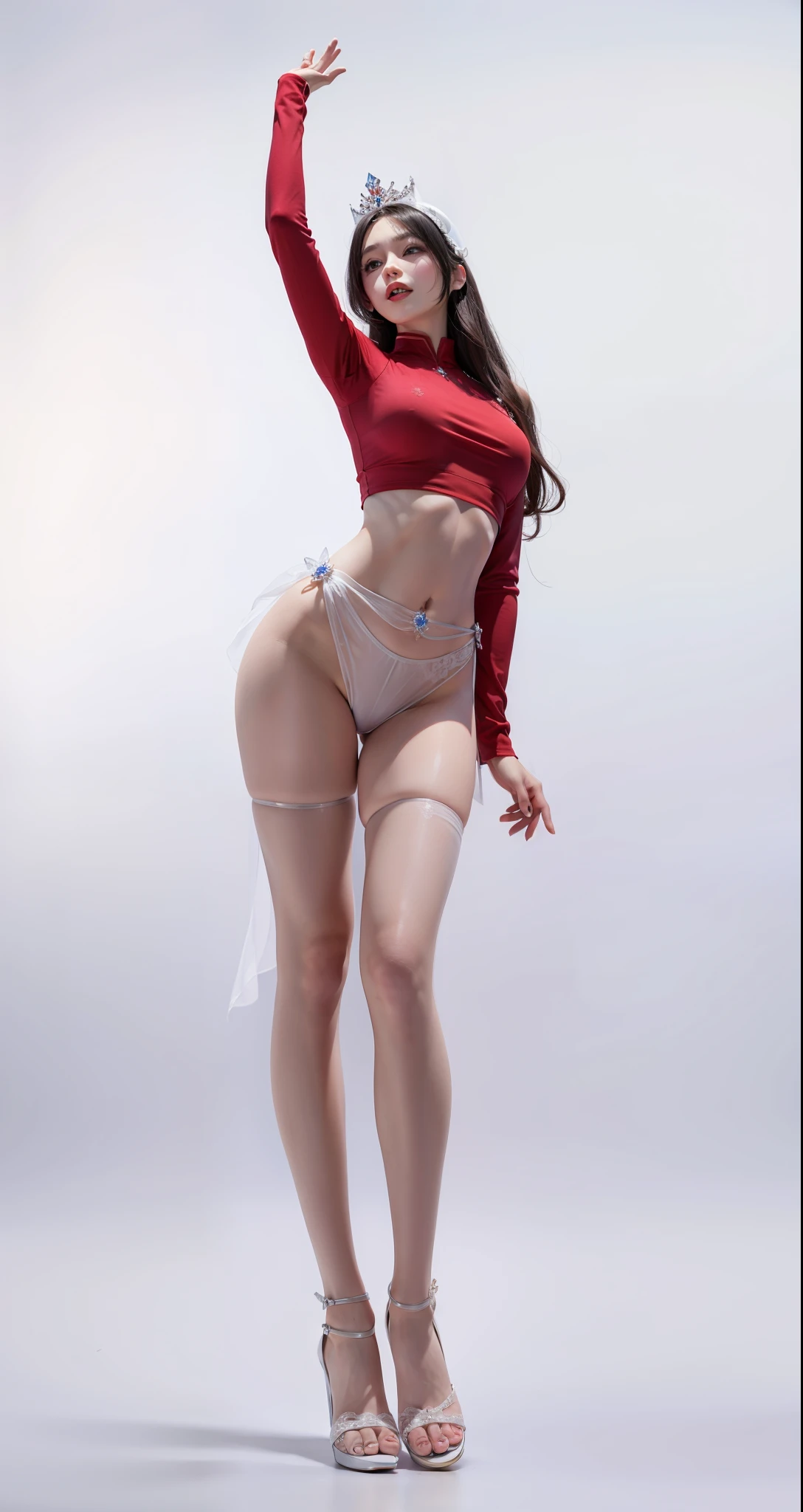 Imperial sister,詳細な目,Snow Queen,put the crown on your head,Detailed facial expressions,Ripe body,Tall figure,the number,legs long,4K,k hd,fleshy feeling,White translucent lace,Fair and plump figure,Nice face,Cherry small mouth,beautiful and delicious(3D royal sister),Plump body,gloss gel coat,gorgeously dressed queen,Gem Diamond Crown