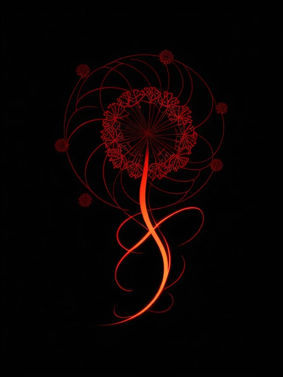 [dandelions] Heraldic silhouette, logo masking style illustration, fondo rojo,hyper-realistic, Misterioso, Fantasyart, Realstic, majestuoso, Colores brillantes y ricos, alto contraste, Fuego sin costuras de la marca, Artstation, Deviantart, babear, burbuja roja, teepublic, foco nítido, , hiper detallado, Dibujo detallado, vectorizador, Contorno, isometric style, 8k."
