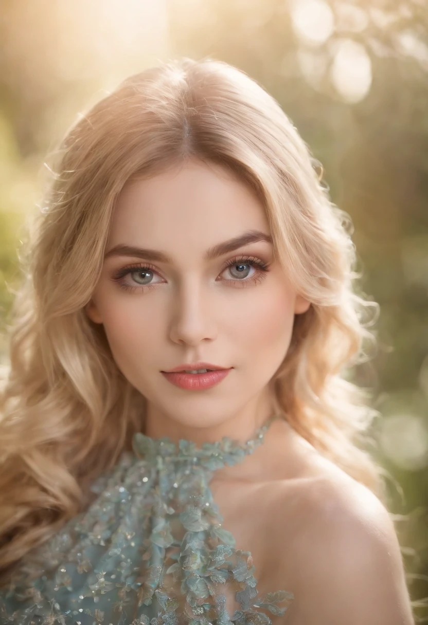 beautiful detailed eyes,beautiful detailed lips,extremely detailed eyes and face,longeyelashes,portrait,photorealistic,masterpiece:1.2,studio lighting,vivid colors,bokeh,gorgeous outfit,Elegant smile,stunning beauty,sparkling eyes,graceful pose,lush garden backdrop,painting-like,soft lighting,dreamy ambiance,exquisite details