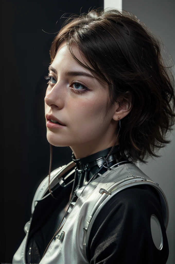 Complex ultra detailed 3d rendering beautiful profile porcelain female android face, cyborg, Robot parts, 150mm, Beautiful soft light studio, Rim light, Vivid details, Gorgeous Cyberpunk, race, surreal, anatomical, facial muscles, cable wire, microchip , elegant, beautiful background, Octane Rendering, HR Giger Style, 8k, Top Quality, Masterpiece, illustration, very delicate and beautiful, Highly detailed, CG, unified, wallpaper, (realistic, photorealistic: 1.37), wonderful, finely Detailed, Masterpiece, Top Quality, Official Art, Highly Detailed CG Unity 8k Wallpaper, Absurd, Incredibly Absurd, Robot, Full Body, Stream