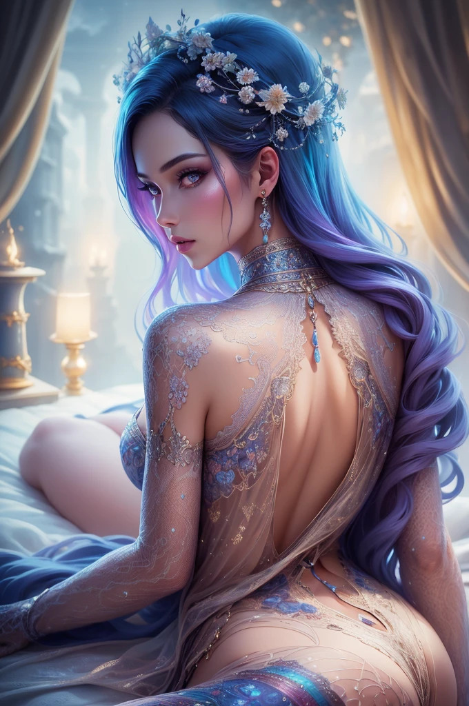 {-erro_de_anatomia:1.0}(best quality,4k,8k,highres,masterpiece:1.2), ultra-detailed, (realistic,photorealistic,photo-realistic:1.37), mature milf, illyasviel von einzbern, redhead hair, full body, vibrant colors, glowing skin, mesmerizing eyes, elegant pose, enchanting background, delicate lace dress, surreal lighting, ethereal atmosphere, mystical aura, intricate details, artistic medium, digital illustration, fantasy, anime, laying on the bed, looking back.