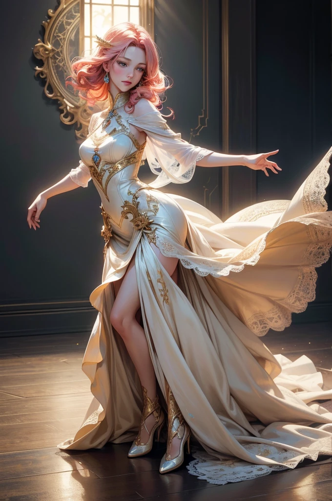 {-erro_de_anatomia:1.0}(best quality,4k,8k,highres,masterpiece:1.2), ultra-detailed, (realistic,photorealistic,photo-realistic:1.37), mature milf, illyasviel von einzbern, redhead hair, full body, vibrant colors, glowing skin, mesmerizing eyes, elegant pose, enchanting background, delicate lace dress, surreal lighting, ethereal atmosphere, mystical aura, intricate details, artistic medium, digital illustration, fantasy, anime, dancing litghtly
