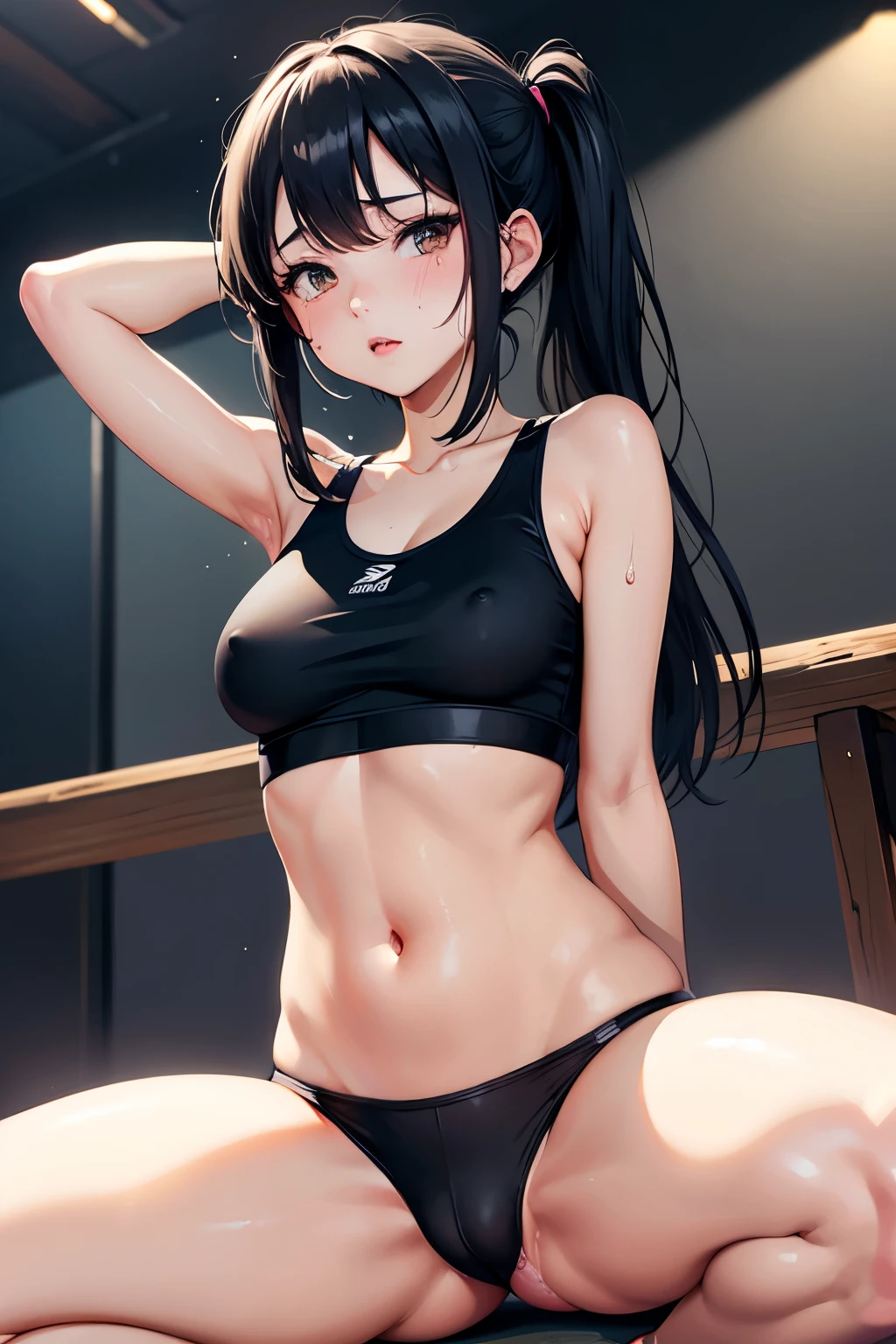 top-quality、lighting like a movie、1 、girl's school、small tits、(Futanari、Futanariejaculation、ejaculation、girl ejaculation)Ecstatic face、full of sweat、white sports bra、Sheer nipples、Opening legs、A dark-haired、full of sweat、Cock、Yin Sutra、The erection、shade of the playground、