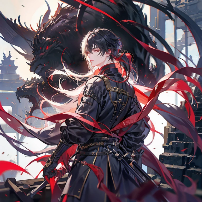 personagem de anime com cabelo comprido e roupa vermelha segurando uma espada, por Yang J, cara bonito na arte demon slayer, Beautiful androgynous prince, inspirado em Bian Shoumin, Keqing de Genshin Impact, pintura de personagem bonita, inspirado em Hong Ren, Zhongli, Genshin Impact, Deus masculino bonito da morte, inspirado por Huang Shen, epic exquisite character art.