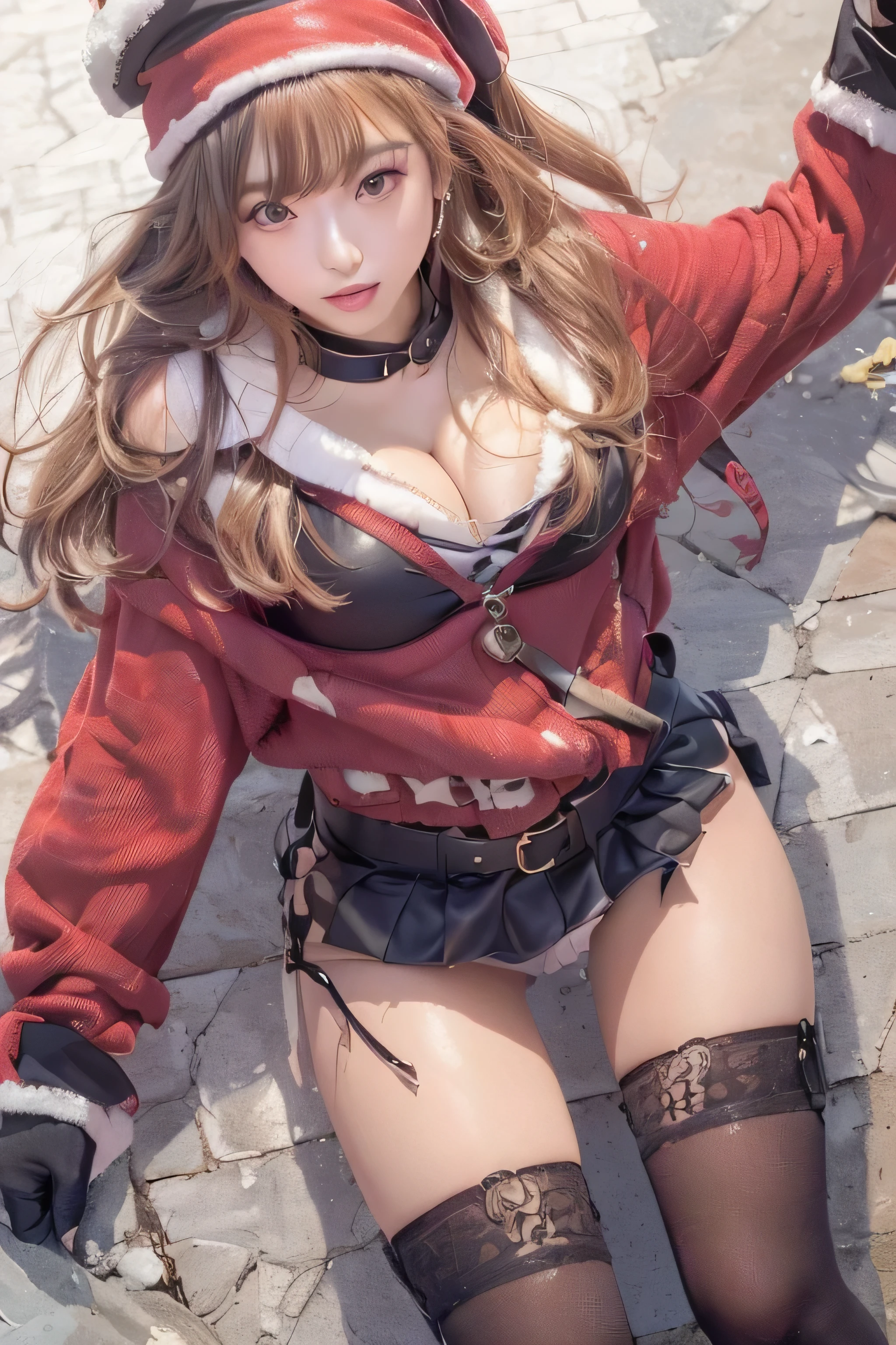 (top-quality,8K picture quality,​masterpiece:1.3),(A 23-year-old woman wears a Santa suit and fights against enemies..),(a miniskirt,Stockings,a choker,long boots:1.2),A red rope is stretching towards the camera.:1.2,(shoulder-length hair:1.1),(Luxurious interior:1.2),(ssmile:1.1), View of Camiliu from below:1.4), (Small butt:1.2), (pubick hair:1.1),(full body Esbian:1.5), (Full body shot:1.5),(Standard Body:1.5), (Bold pose with open legs,dynamicposes:1.4),BDSM Play,BDSM,Slender Abs:1.2,highly detailedskin:1.2,(((Young gravure idols, Young skinny gravure idol, sophisticated gravure idol))),(detailed flawless face),normal hands,Normal finger,Normal legs