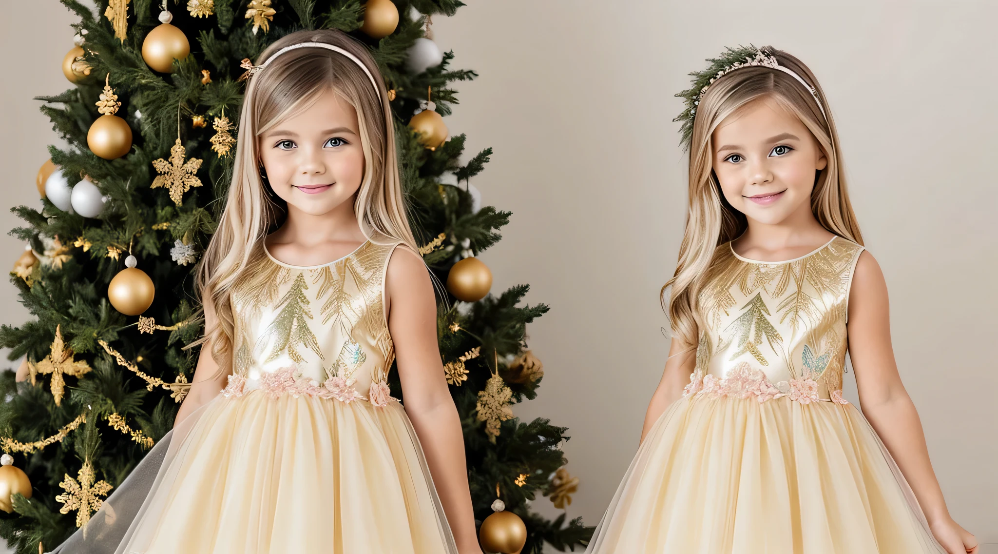 GIRL GIRL CHILD BLONDE , COM ROUPAS natalinas COM LUZES natalinas E DE FUNDO UMA ARVORE DE natal