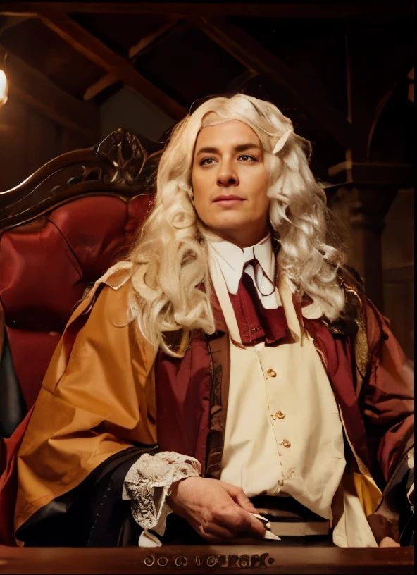 British judge with white hair, realistic