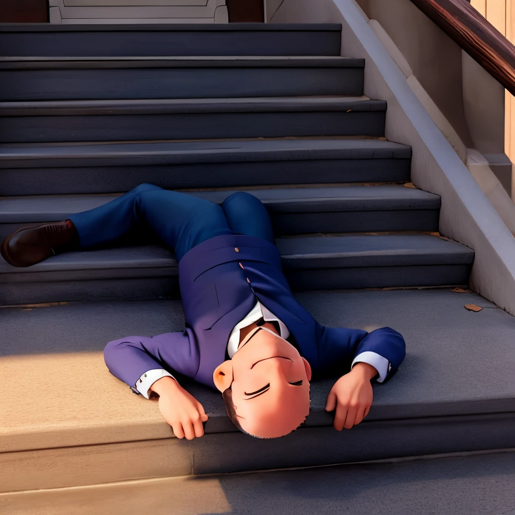 Joe biden laying on stairs