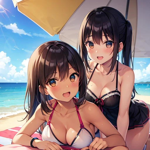 Slutty black girls at the beach, playing with eachother